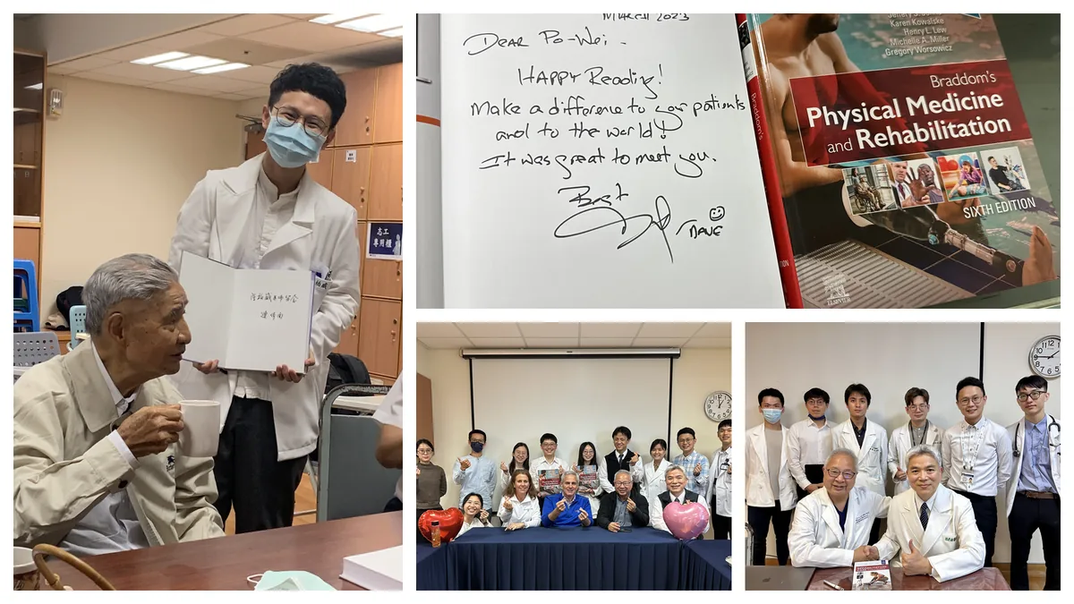 復健專科完訓 — 與 Prof. Cifu、Prof. Henry Lew、連教授等師長合影及 Braddom 簽書