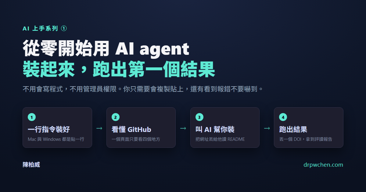 AI 上手系列①:從零開始用 AI agent — 一行指令裝好、看懂 GitHub、叫 AI 幫你裝、跑出結果四步驟