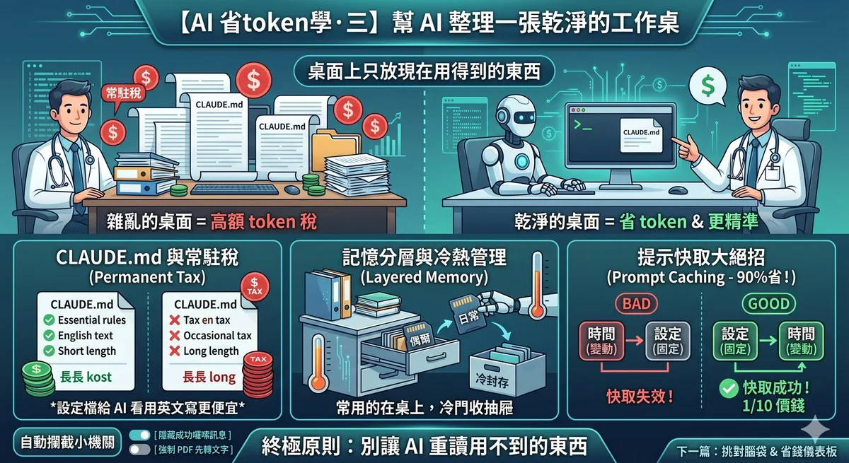 左邊一台溫暖的木製算盤，右邊一台發光但耗電的超級電腦，中間隱含天秤，象徵選對工具